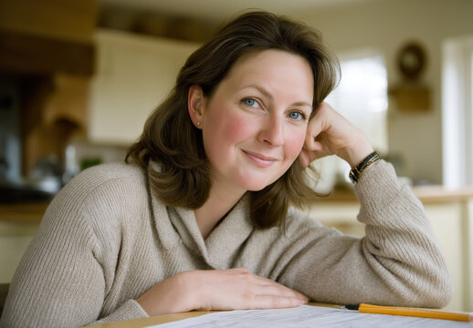Market competition concept ordinary woman in cozy kitchen setting