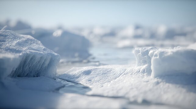 Ice sheets and fractured floes form a rugged, pristine arctic landscape under a clear blue sky, highlighting stark, tranquil beauty of remote frozen wilderness and melting edges