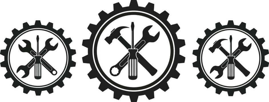 Industrial Mechanical Service Logo with Gear and Work Tools