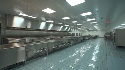 Fototapeta premium Stainless steel professional kitchen with industrial equipment