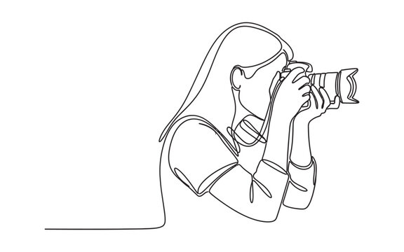 Continuous single line drawing of woman photographer holding camera for professional photography artistic vector art World Photography Day