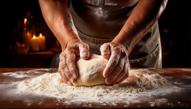 hands preparing dough with flour a culinary masterpiece in the making