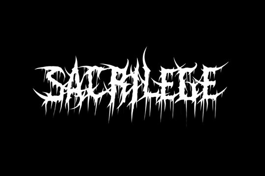 sacrilege text typography vector in a striking and intense death metal font style for t-shirt print apparel, sticker, poster, logo and lyrics 