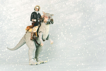 Naklejka premium Han solo y Tauntaun action figures characters from the Star Wars movie saga and space for text. Illustrative editorial