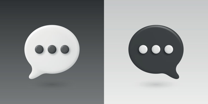 Vector 3d Chat Bubbles in White and Black. Speech Balloon Icons. Messaging and Online Communication Concept. Social Media Dialogue Symbols. Customer Support Chat
