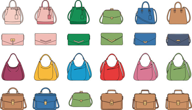 Large Collection of Women Fashion Handbags Including Stylish Tote Bags Elegant Clutches Shoulder Bags and Colorful Purses for Modern Lifestyle and Accessory Design Projects
