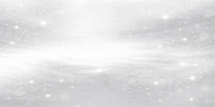 A bright abstract Christmas background featuring silver snowflakes and frozen crystal textures over a white and light blue winter sky surface