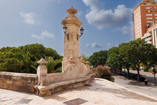 Puente Del Mar in Valencia old Bridge with tower, Valencia City, Spain