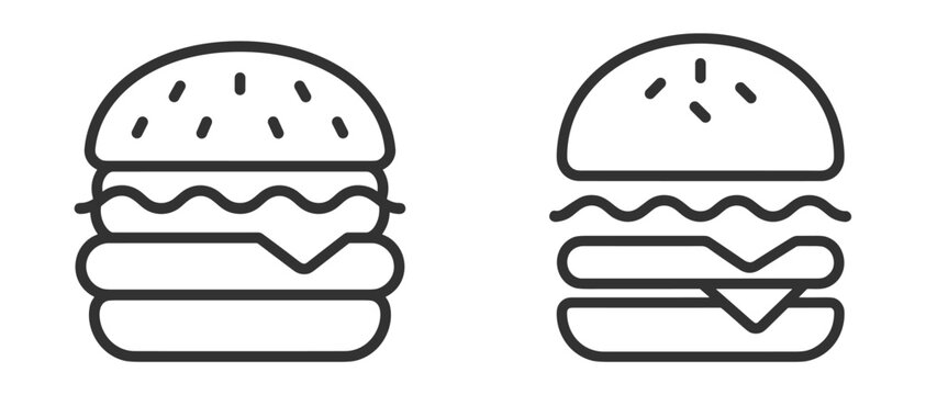 hamburger icon set with bread cheese and lettuce line drawing vector illustration on transparent background
