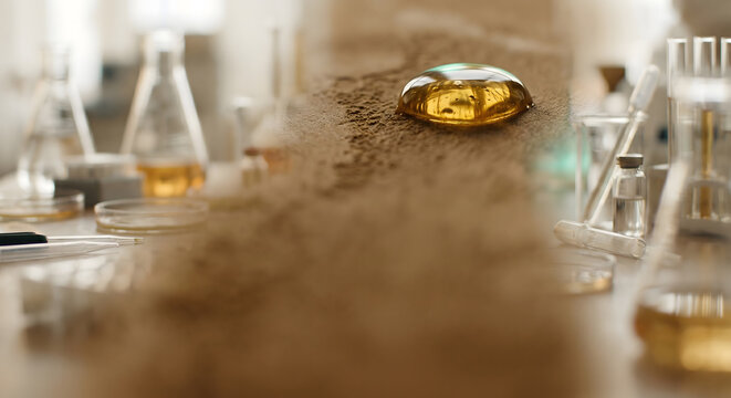 Golden Chemical Drop on Powdered Surface