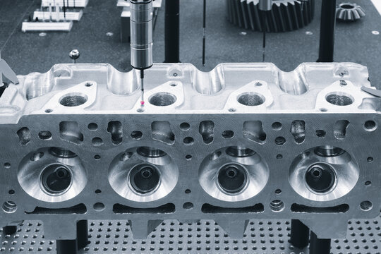 engine cylinder block is checked for quality of processing using tactile measuring coordinate instruments.