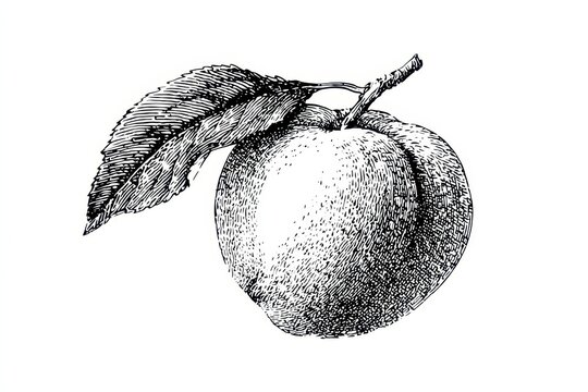 Delicate peach engraving: intricate line drawing for classic botanical art