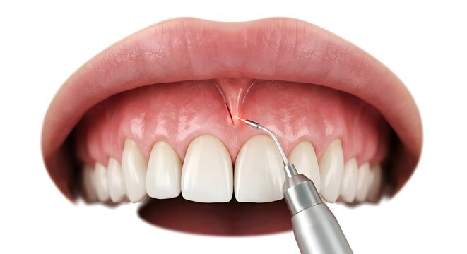 Hyper-Realistic 3D Render of a Dental Laser Frenectomy Procedure
