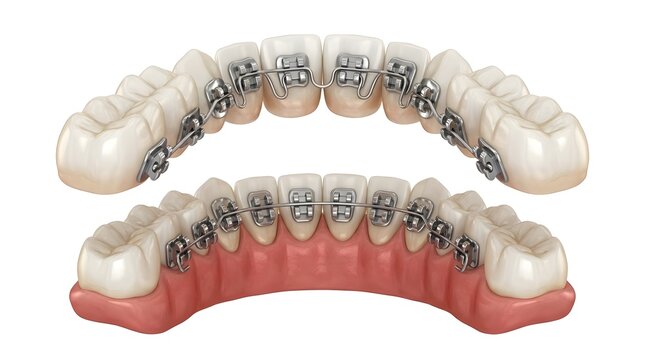 Hyper-Realistic 3D Render of Orthodontic Lingual Braces Isolated on White Background