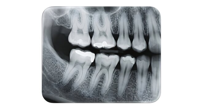 Detailed Dental Bitewing X-Ray of Human Teeth Isolated on White Background