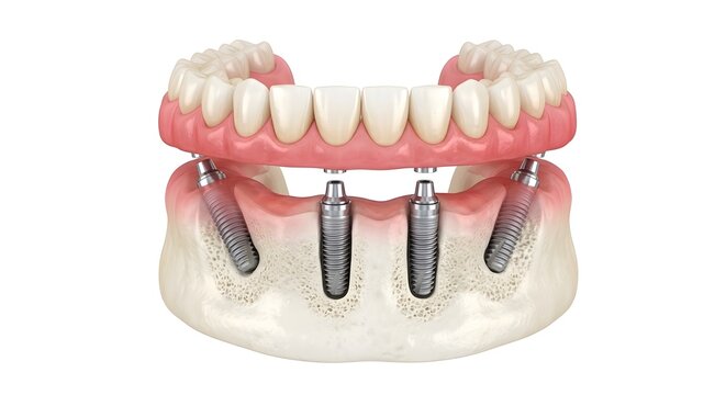 3D Medical Illustration of All-on-4 Dental Implant System with Full Arch Prosthesis