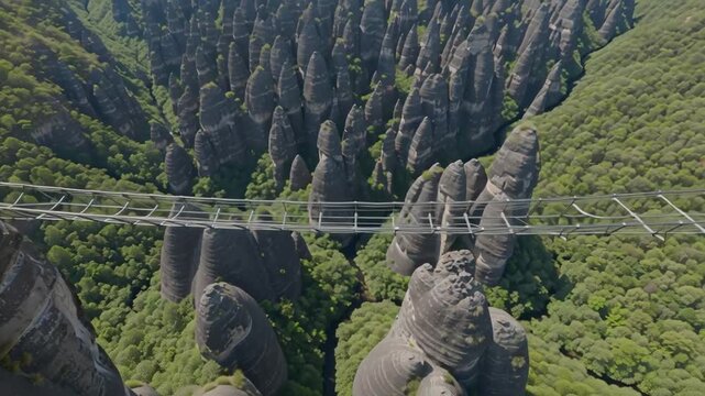 suspension bridge in Tsingy de Bemaraha National Park in Madagascar