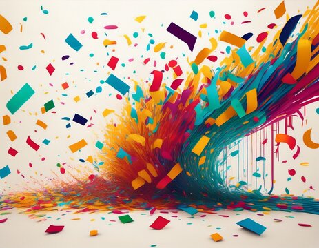 colorful falling confetti on white background