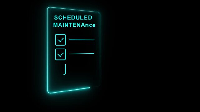 Smart factory predictive maintenance. A hand holding a pen marks a digital checklist for scheduled maintenance on a tablet. black background 4K VIDO ANIMATION