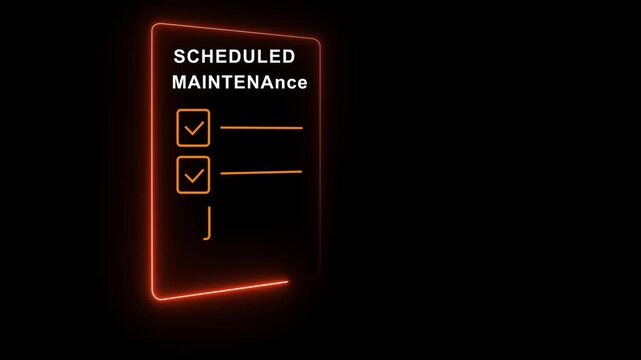 Smart factory predictive maintenance. A hand holding a pen marks a digital checklist for scheduled maintenance on a tablet. black background 4K VIDO ANIMATION