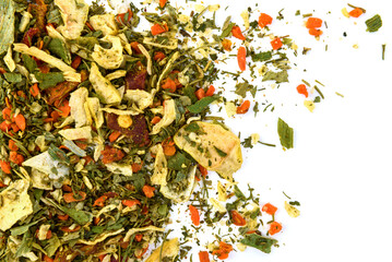 Naklejka premium Dried vegetables and herbs mix spice isolated on white background.