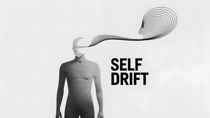 Gordijnen Abstracte kunst Self Drift Conceptual Art: A minimalist conceptual art piece depicting the exploration of the self, with a figure experiencing an ethereal journey of self-discovery.  © Sohail