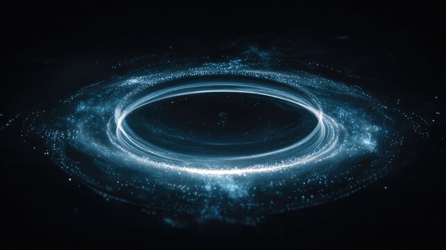 Glowing elliptical ring creating dynamic particle vortex motion