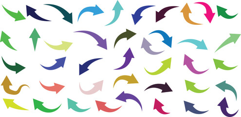Fototapeta premium Collection of colorful curved arrows in various directions and shapes on white background
