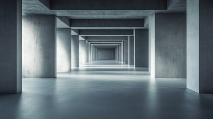 Naklejka premium Concrete structure creating an impactful visual perspective, with natural light illuminating the minimalist design and forming dramatic shadows, conveying depth and spaciousness
