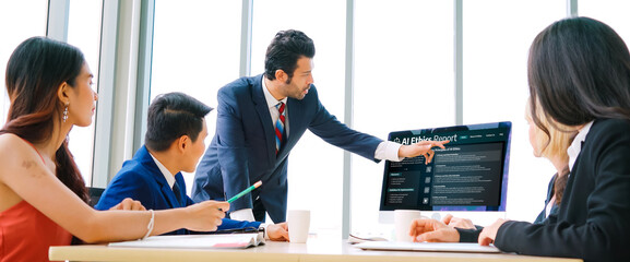 AI ethics responsibility standard law and rules on computer screen provide report of AI ethic...