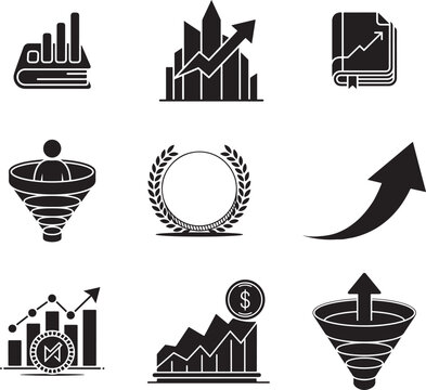 Business Silhouette Vector Icon Set &ndash; Modern Corporate Office, Finance, Marketing, Startup, Teamwork and Leadership Silhouette Symbols Collection, Professional Company and Management Icons Pack, Minim
