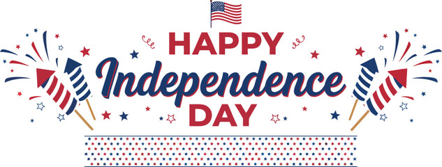 Obraz premium Festive happy independence day illustration with fireworks and american flags