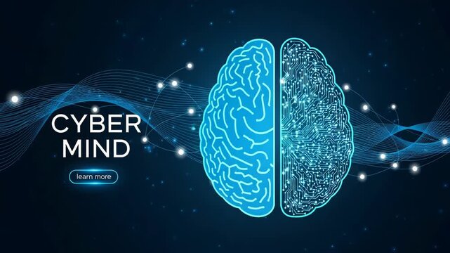 Cyber mind concept with digital brain and abstract waves