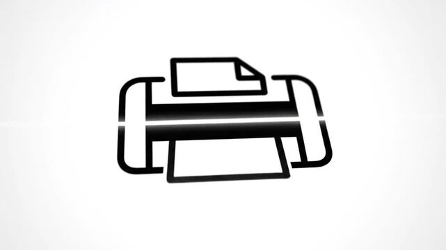 Simple line animation of a printer printing a document against a bright white background, creative concept