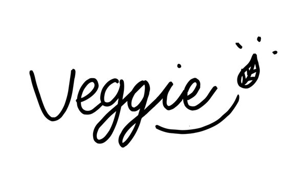 Handcrafted Veggie Lettering with Leaf Icon Bold Organic Line Art in Black Ink