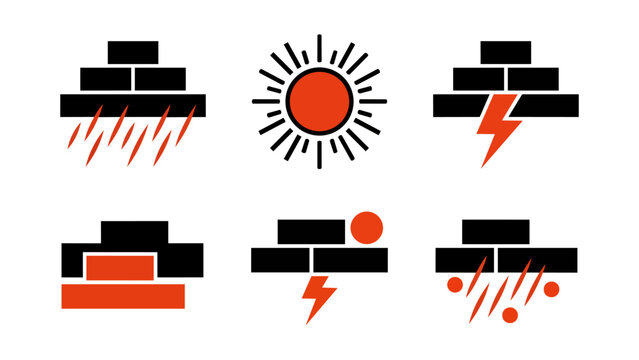 Geometric Bauhaus Style Weather Icon Set - Minimalist Abstract Meteorological Symbols - Sun, Rain, Storm, Lightning, Cloud and Hail