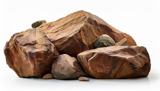 large brown rocky boulders isolated on white background