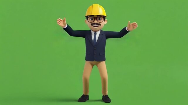 3d cartoon character of an engineer or architect wearing a hard hat and suit