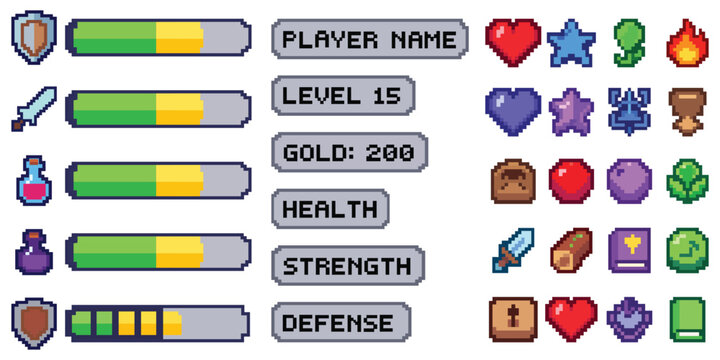 Game User Interface Stats Panel with Health Energy and Skill Indicators