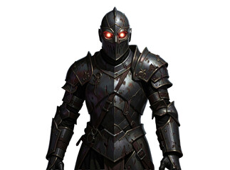 Fototapeta premium A medieval warrior in armor with eerie glowing red eyes, ideal for fantasy or horror scenes