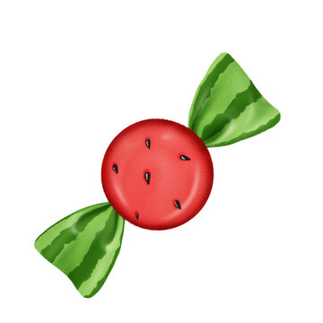 Watermelon candy in wrapper isolated on transparent background
