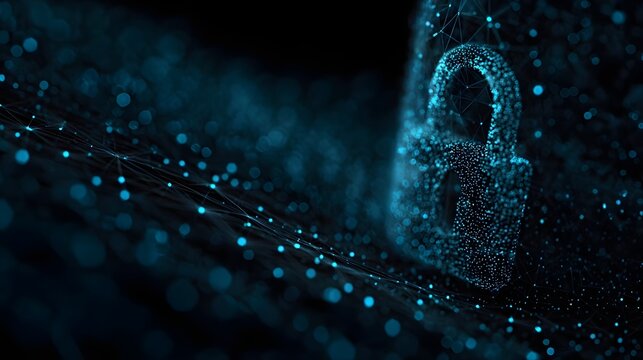 Abstract Data Encryption Background with Secure Digital Network, Copy Space. Concept: Cyber Security, Data Encryption, Digital Protection, Network Security, Cloud Computing, Technology Backgrounds.