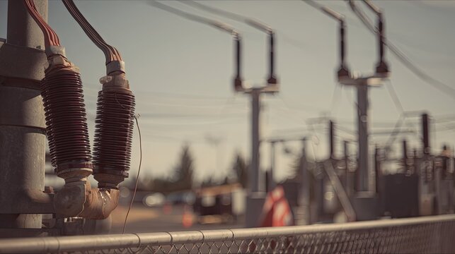 Power substation with electric high voltage insulators