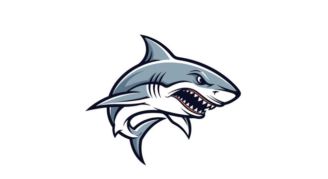A fierce and aggressive cartoon shark head illustration with sharp teeth and an angry expression, perfect for a mascot or logo design.