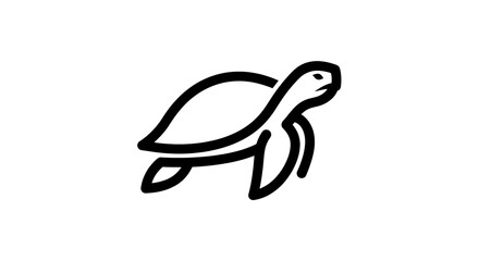 A simple black outline drawing of a turtle walking on a white background, depicted in a minimalist line art style. © Hari