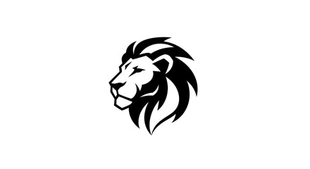 A striking black and white minimalist logo featuring the profile of a majestic lion's head, symbolizing strength and leadership. © Hari