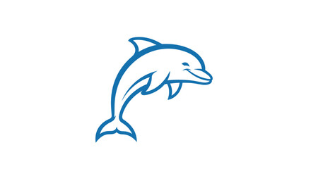 A stylized blue outline of a happy dolphin leaping out of the water. © Hari