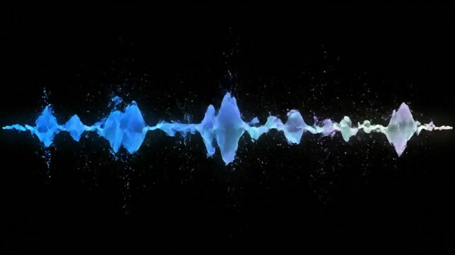 Abstract sound wave visualization flowing across a horizontal line with shifting color gradients on a black background