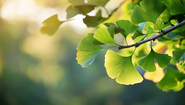 ginkgo biloba leaves flourishing on tree branch