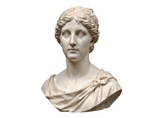 Obraz premium A close-up view of a white marble bust depicting a female portrait, with intricate details and smooth texture